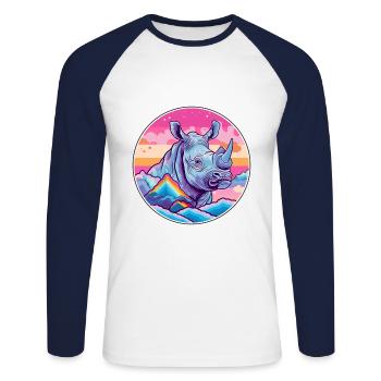 Rhino Watercolor Cartoon Kawaii Pet Animal Colorfu - Unisex Long Sleeve Baseball T-Shirt - white/navy - Front - Nik (191cm)
