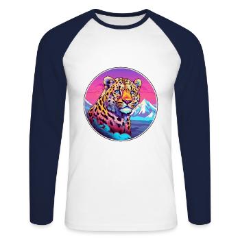 Leopard Watercolor Cartoon Kawaii Pet Animal Color - Unisex Long Sleeve Baseball T-Shirt - white/navy - Front - Nik (191cm)