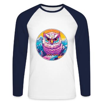Eule Aquarell Karikatur Kawaii Haustier Tier Bunt - Unisex Baseballshirt langarm - Weiß/Navy - Vorne - Nik (191cm)