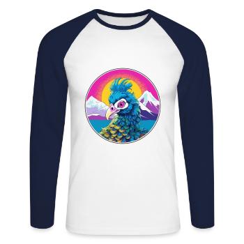 Paon Aquarelle Dessin Animé Kawaii Animal De Compagnie Animal Couleur - T-shirt baseball manches longues Homme - blanc/marine - Devant - Nik (191cm)
