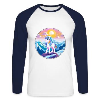 Pony Watercolor Cartoon Kawaii Pet Animal Colorful - Unisex Long Sleeve Baseball T-Shirt - white/navy - Front - Nik (191cm)