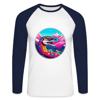 Serpent Aquarelle Dessin Animé Kawaii Animal De Compagnie Animal Colorfu - T-shirt baseball manches longues Homme - blanc/marine - Devant - Nik (191cm)