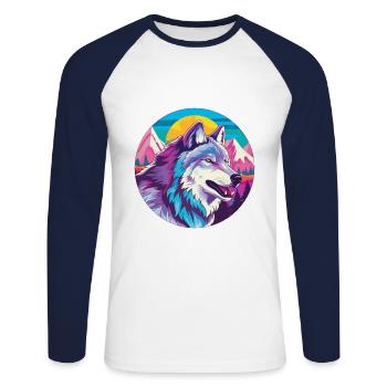 Wolf Aquarell Karikatur Kawaii Haustier Tier Bunt - Unisex Baseballshirt langarm - Weiß/Navy - Vorne - Nik (191cm)