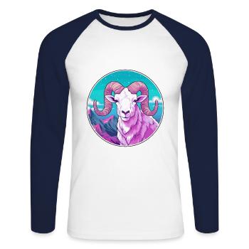 Ram Watercolor Cartoon Kawaii Pet Animal Colorful - Unisex Long Sleeve Baseball T-Shirt - white/navy - Front - Nik (191cm)