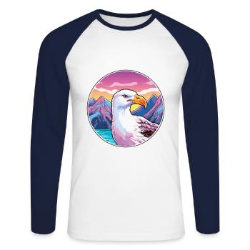 Mouette Aquarelle Dessin Animé Kawaii Animal De Compagnie Animal Couleur - T-shirt baseball manches longues Homme - blanc/marine - Devant - Nik (191cm)