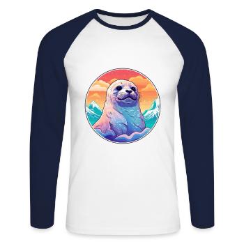 Siegel Aquarell Karikatur Kawaii Haustier Tier Bunt - Unisex Baseballshirt langarm - Weiß/Navy - Vorne - Nik (191cm)