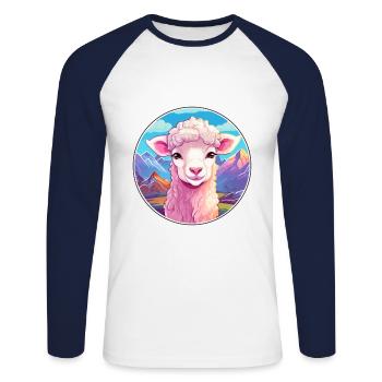 Schaf Aquarell Karikatur Kawaii Haustier Tier Farbefu - Unisex Baseballshirt langarm - Weiß/Navy - Vorne - Nik (191cm)