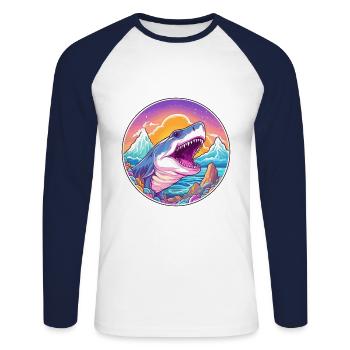 Requin Aquarelle Dessin Animé Kawaii Animal De Compagnie Colorfu - T-shirt baseball manches longues Homme - blanc/marine - Devant - Nik (191cm)