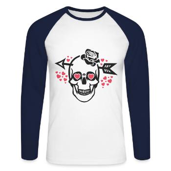 Valentines Day skull with arrow in head - Unisex Long Sleeve Baseball T-Shirt - white/navy - Front - Nik (191cm)