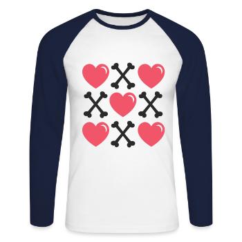 Valentines Tag Herzen und Knochen - Unisex Baseballshirt langarm - Weiß/Navy - Vorne - Nik (191cm)