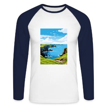 Mullion Cove Cornwall Vintage Reiseposter WPA - Unisex Baseballshirt langarm - Weiß/Navy - Vorne - Nik (191cm)