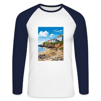 Rock Village Cornwall Vintage Reiseposter WPA - Unisex Baseballshirt langarm - Weiß/Navy - Vorne - Nik (191cm)