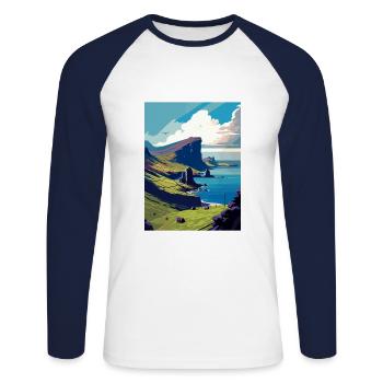Isle Of Skye Scotland Vintage Travel Poster WPA - Unisex Long Sleeve Baseball T-Shirt - white/navy - Front - Nik (191cm)