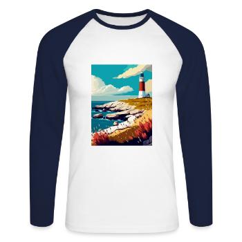 Portland Bill England Vintage Reiseposter WPA - Unisex Baseballshirt langarm - Weiß/Navy - Vorne - Nik (191cm)