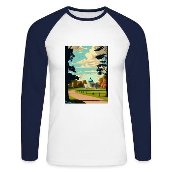 Greenwich Park Londres Vintage Voyage Affiche WPA - T-shirt baseball manches longues Homme - blanc/marine - Devant - Nik (191cm)