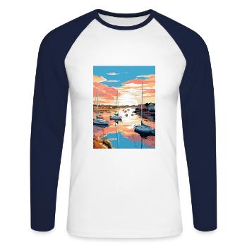 Poole Harbour England Vintage Reiseposter WPA - Unisex Baseballshirt langarm - Weiß/Navy - Vorne - Nik (191cm)