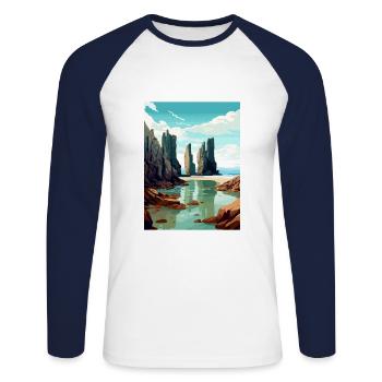 Isle Of Lewis Schottland Vintage Reiseposter WPA - Unisex Baseballshirt langarm - Weiß/Navy - Vorne - Nik (191cm)