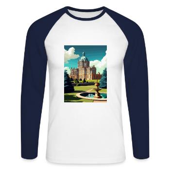Château Howard Angleterre Vintage voyage affiche WPA - T-shirt baseball manches longues Homme - blanc/marine - Devant - Nik (191cm)
