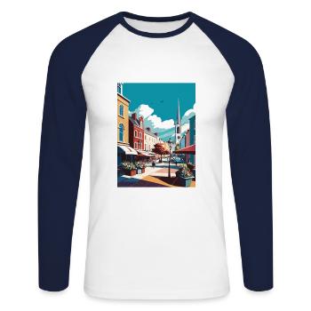 Galway Square Irland Vintage Reiseposter WPA - Unisex Baseballshirt langarm - Weiß/Navy - Vorne - Nik (191cm)