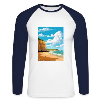 Torquay Cliffs England Vintage Travel Poster WPA - Unisex Long Sleeve Baseball T-Shirt - white/navy - Front - Nik (191cm)