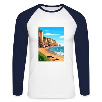 Torquay Cliffs England Vintage Travel Poster WPA - Unisex Long Sleeve Baseball T-Shirt - white/navy - Front - Nik (191cm)