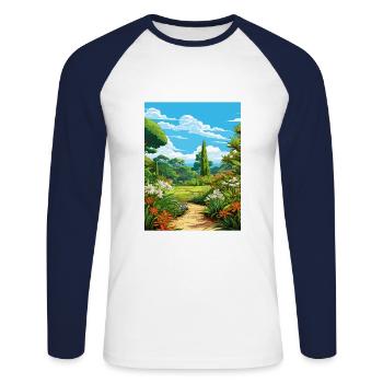 Trebah Garden Cornwall Affiche de voyage Vintage WPA - T-shirt baseball manches longues Homme - blanc/marine - Devant - Nik (191cm)