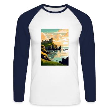 Dunluce Castle Irlande Vintage Travel Poster WPA - T-shirt baseball manches longues Homme - blanc/marine - Devant - Nik (191cm)