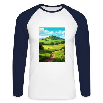 Duncryne Hill Stirling Vintage Reiseposter WPA - Unisex Baseballshirt langarm - Weiß/Navy - Vorne - Nik (191cm)