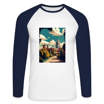Bury S Edmunds England Vintage Reiseposter WPA - Unisex Baseballshirt langarm - Weiß/Navy - Vorne - Nik (191cm)