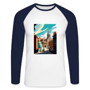 Leeds England Yorkshire Vintage Reiseposter WPA - Unisex Baseballshirt langarm - Weiß/Navy - Vorne - Nik (191cm)