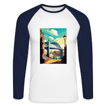 Newcastle Angleterre Vintage voyage affiche Souvenir - T-shirt baseball manches longues Homme - blanc/marine - Devant - Nik (191cm)