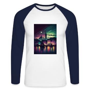 Galway Skyline Irland Vintage Reiseposter WPA - Unisex Baseballshirt langarm - Weiß/Navy - Vorne - Nik (191cm)