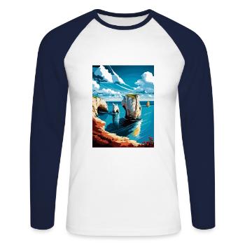 Old Harry Rocks England Vintage Travel Poster WPA - Unisex Long Sleeve Baseball T-Shirt - white/navy - Front - Nik (191cm)
