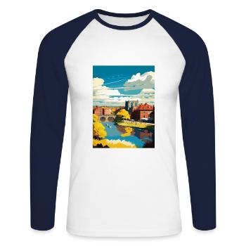 Newark On Trent England Vintage Travel Poster WPA - Unisex Long Sleeve Baseball T-Shirt - white/navy - Front - Nik (191cm)