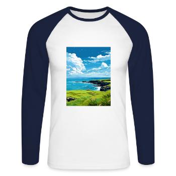 Rame Halbinsel Cornwall Vintage Reiseposter WPA - Unisex Baseballshirt langarm - Weiß/Navy - Vorne - Nik (191cm)