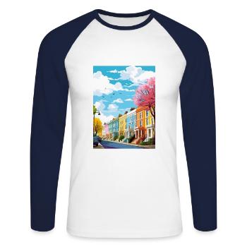 Notting Hill Londres Vintage voyage affiche Souvenir - T-shirt baseball manches longues Homme - blanc/marine - Devant - Nik (191cm)