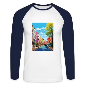 Notting Hill Londres Vintage voyage affiche Souvenir - T-shirt baseball manches longues Homme - blanc/marine - Devant - Nik (191cm)
