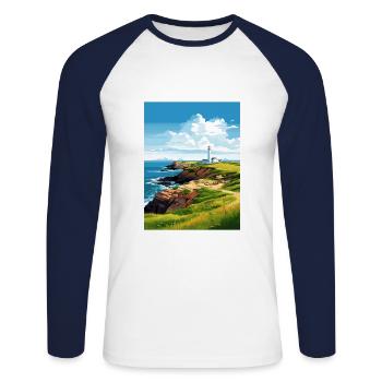 Lizard Point England Vintage Reiseposter WPA Kunst - Unisex Baseballshirt langarm - Weiß/Navy - Vorne - Nik (191cm)