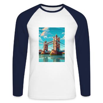 Tower Bridge England Vintage Reiseposter WPA Kunst - Unisex Baseballshirt langarm - Weiß/Navy - Vorne - Nik (191cm)