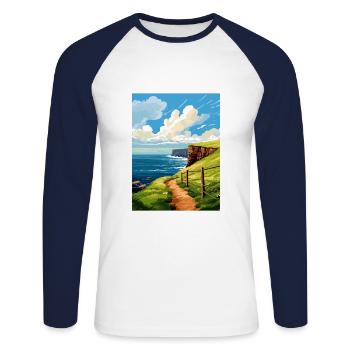 Isle Of Hoy Scotland Vintage Travel Poster WPA Art - Unisex Long Sleeve Baseball T-Shirt - white/navy - Front - Nik (191cm)