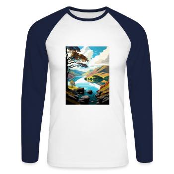 Ullswater Decoration Vintage Travel Poster WPA Art - Unisex Long Sleeve Baseball T-Shirt - white/navy - Front - Nik (191cm)