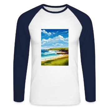 Sennen Cove Cornwall Vintage Reiseposter WPA Kunst - Unisex Baseballshirt langarm - Weiß/Navy - Vorne - Nik (191cm)