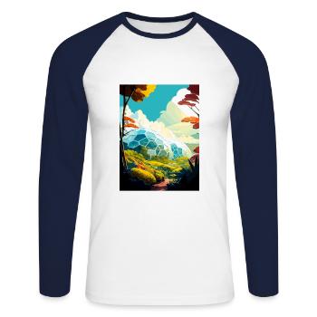 Eden Project Angleterre Vintage voyage affiche WPA Art - T-shirt baseball manches longues Homme - blanc/marine - Devant - Nik (191cm)