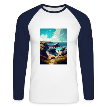 Lizard Point Angleterre Vintage voyage affiche WPA Art - T-shirt baseball manches longues Homme - blanc/marine - Devant - Nik (191cm)