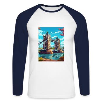 Tower Bridge England Vintage Reiseposter WPA Kunst - Unisex Baseballshirt langarm - Weiß/Navy - Vorne - Nik (191cm)