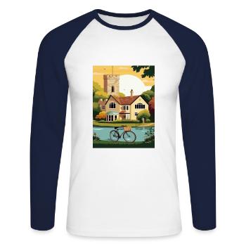Cotswolds Angleterre Royaume-Uni Affiche de voyage vintage WPA Art - T-shirt baseball manches longues Homme - blanc/marine - Devant - Nik (191cm)