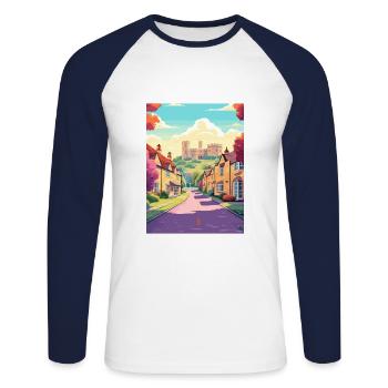 Cotswolds Angleterre Royaume-Uni Vintage voyage affiche WPA Art - T-shirt baseball manches longues Homme - blanc/marine - Devant - Nik (191cm)