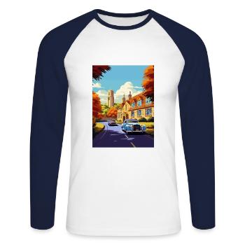 Cotswolds Angleterre Royaume-Uni Vintage voyage affiche WPA Art - T-shirt baseball manches longues Homme - blanc/marine - Devant - Nik (191cm)