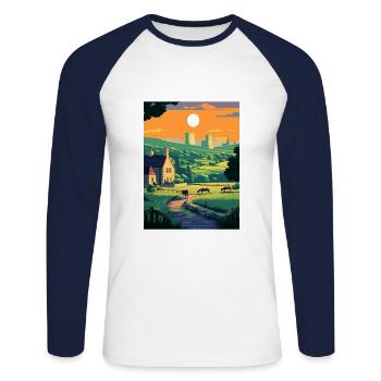 Cotswolds Angleterre Royaume-Uni Vintage voyage affiche WPA Art - T-shirt baseball manches longues Homme - blanc/marine - Devant - Nik (191cm)