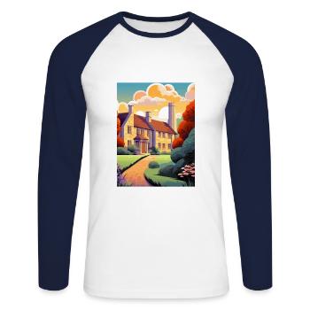 Cotswolds Angleterre Royaume-Uni Vintage voyage affiche WPA Art - T-shirt baseball manches longues Homme - blanc/marine - Devant - Nik (191cm)